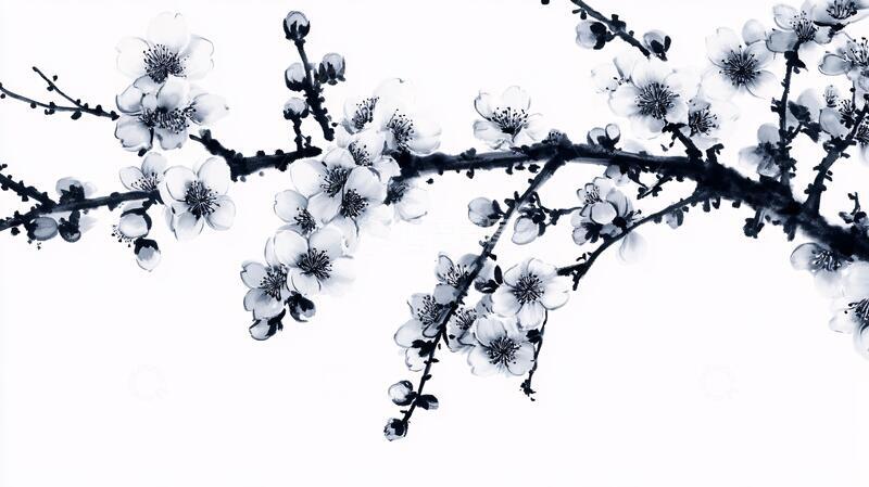 高清大图下载【趣麦麦图】水墨蓝色梅花