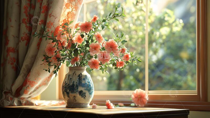 高清大图下载【趣麦麦图】菊花郡花农家窗边复古1