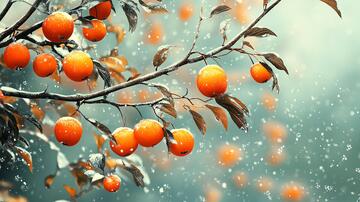 冰柿枝素材红果落雪雪景