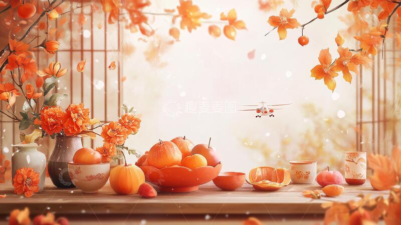 高清大图下载【趣麦麦图】红叶花鸟背景墙