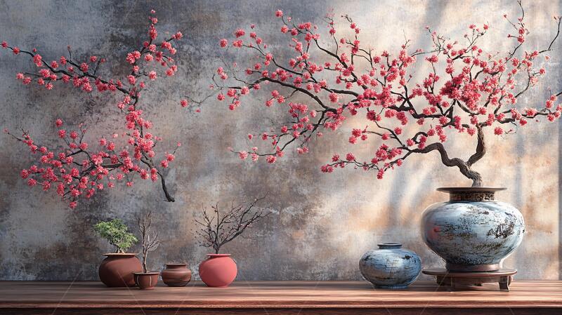 红梅装饰墙壁画装饰中式