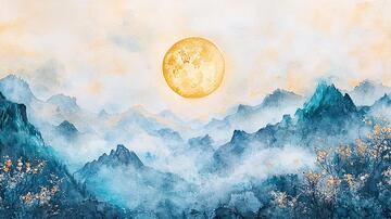 花好月圆水墨山水画