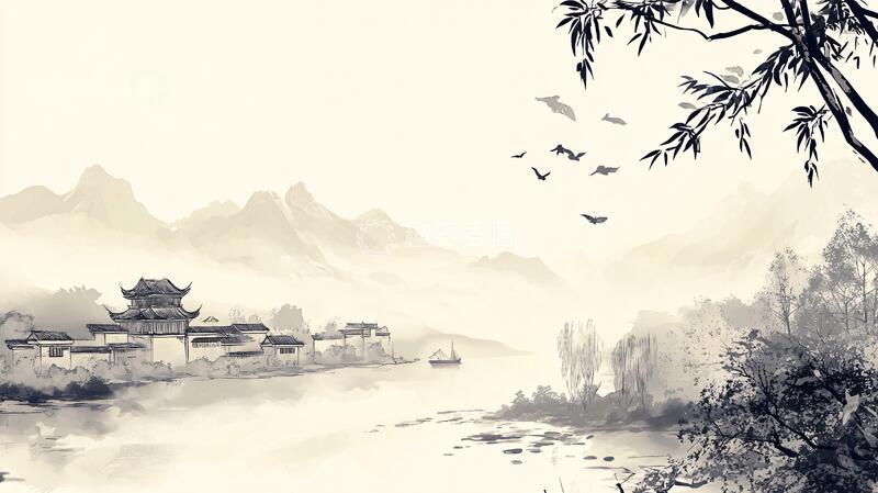 高清大图下载【趣麦麦图】楼阁山水意境画1