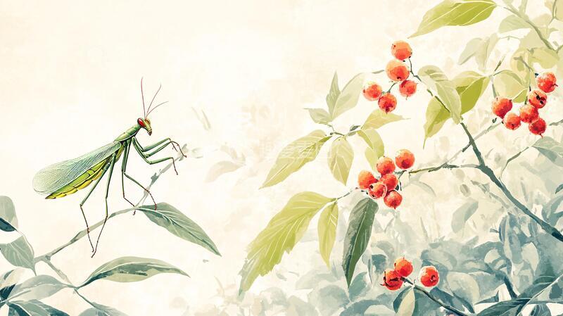 高清大图下载【趣麦麦图】手绘古风工笔草虫果蔬