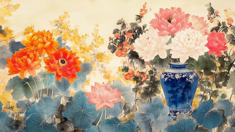 高清大图下载【趣麦麦图】中式花卉油画