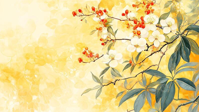 高清大图下载【趣麦麦图】火棘插画花卉手绘壁纸