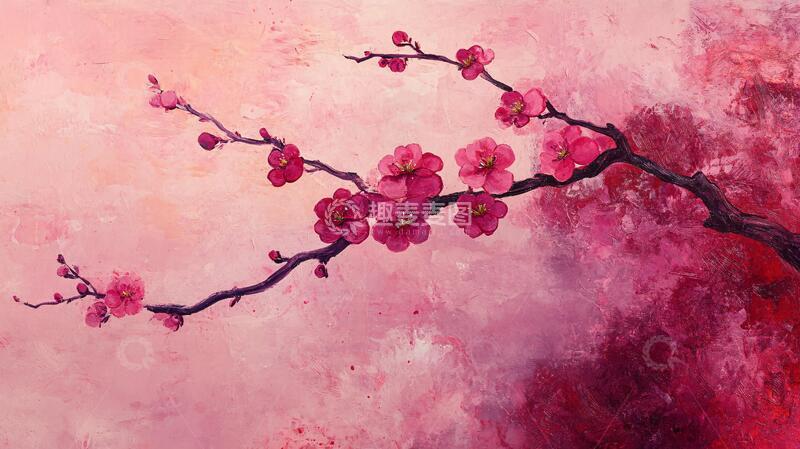 高清大图下载【趣麦麦图】油画梅花油画桃花插画