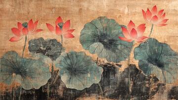 复古壁画水墨荷花