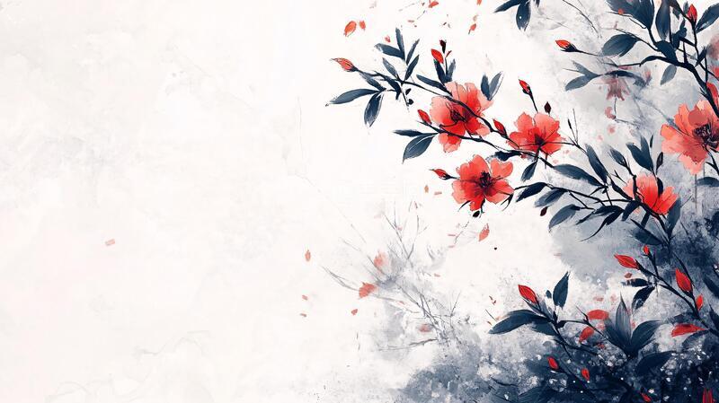 高清大图下载【趣麦麦图】水墨石榴花水墨花卉中式