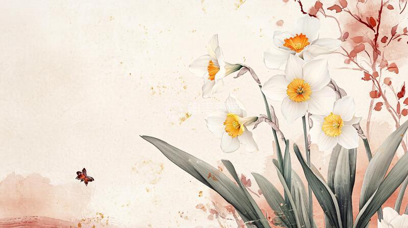 高清大图下载【趣麦麦图】手绘春天古风花卉背景1