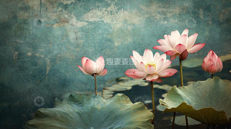 高清大图下载【趣麦麦图】蓝背景荷花荷花莲花背景