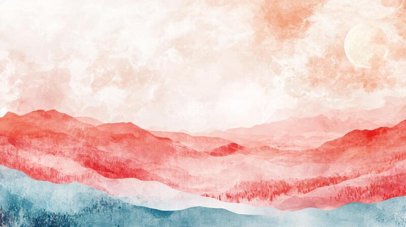 高清大图下载【趣麦麦图】红日水墨山水44