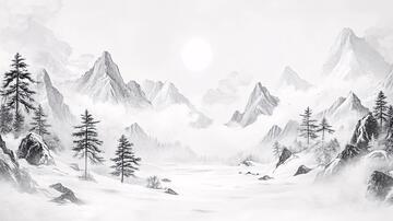 新中式雪山古风意境雪景