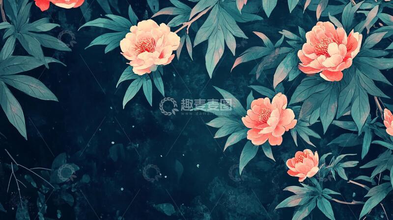 高清大图下载【趣麦麦图】手绘春天古风花卉背景