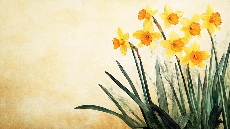 高清大图下载【趣麦麦图】水仙花壁画手绘壁画花草