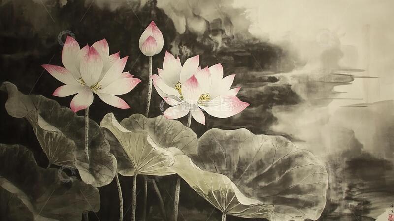 高清大图下载【趣麦麦图】荷韵壁画墙画