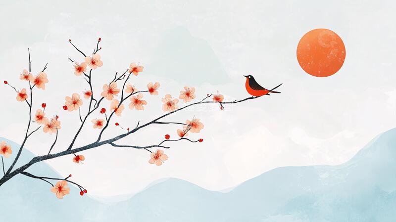 高清大图下载【趣麦麦图】喜上眉梢禅意插画