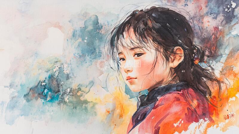 高清大图下载【趣麦麦图】人物水彩画少女插画手绘