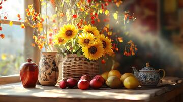 窗前静物静物菊花农家