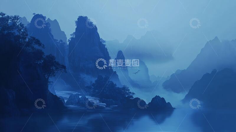 高清大图下载【趣麦麦图】蓝色梦幻山水风情6