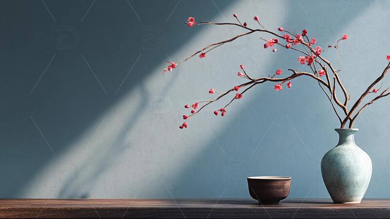 红梅插瓶中式插花花艺