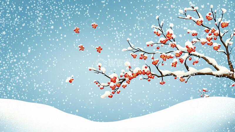 高清大图下载【趣麦麦图】冰雪红梅插画3
