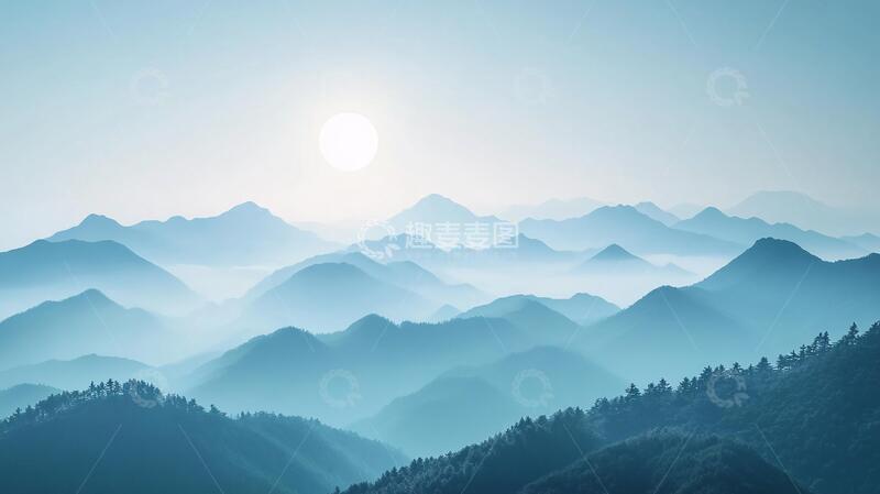 高清大图下载【趣麦麦图】梦幻山峦山峦意境蓝调