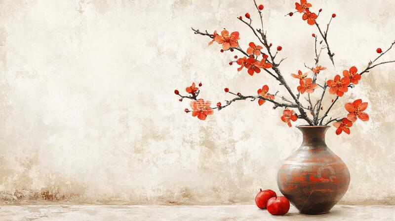 高清大图下载【趣麦麦图】花瓶插着假梅花1