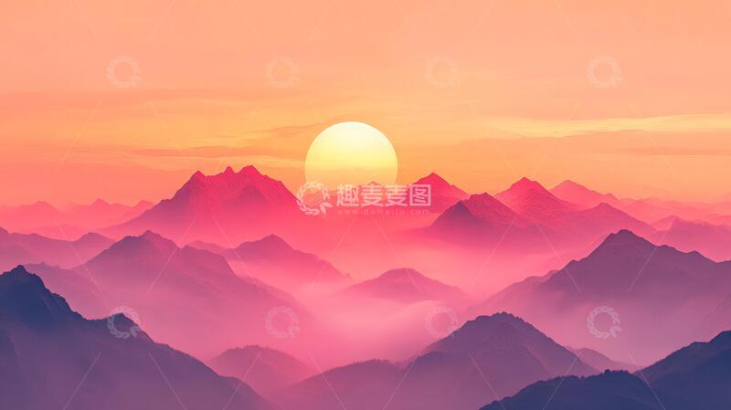 高清大图下载【趣麦麦图】红日水墨山水40