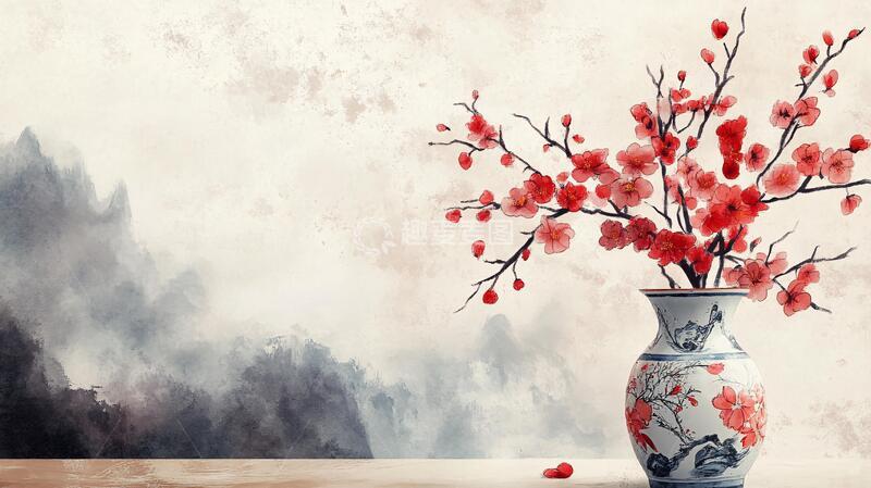 高清大图下载【趣麦麦图】水彩梅花墙纸1