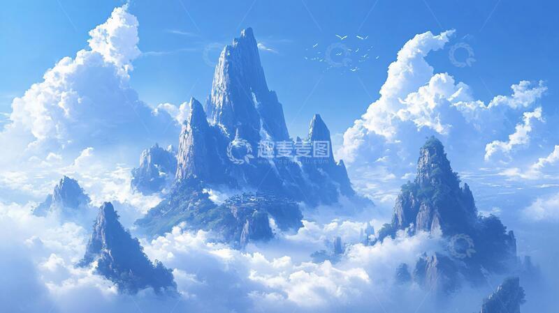 高清大图下载【趣麦麦图】仙境云海图仙境云雾手绘