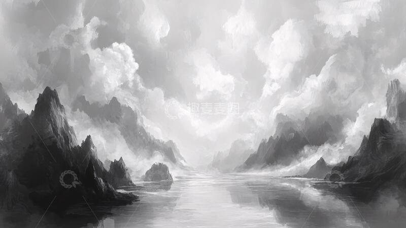 高清大图下载【趣麦麦图】全景水墨山景