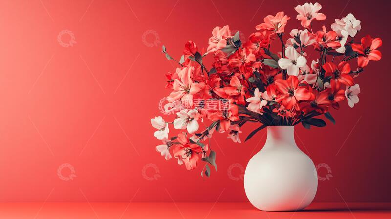 高清大图下载【趣麦麦图】红色花卉花瓶