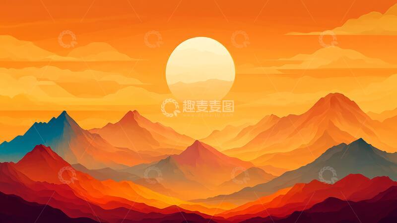 高清大图下载【趣麦麦图】插画红日插画红日风景