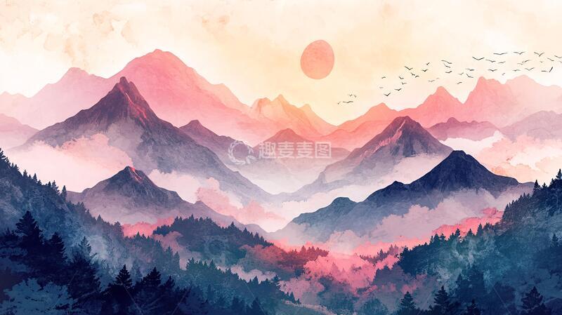高清大图下载【趣麦麦图】-山风景插画包装3