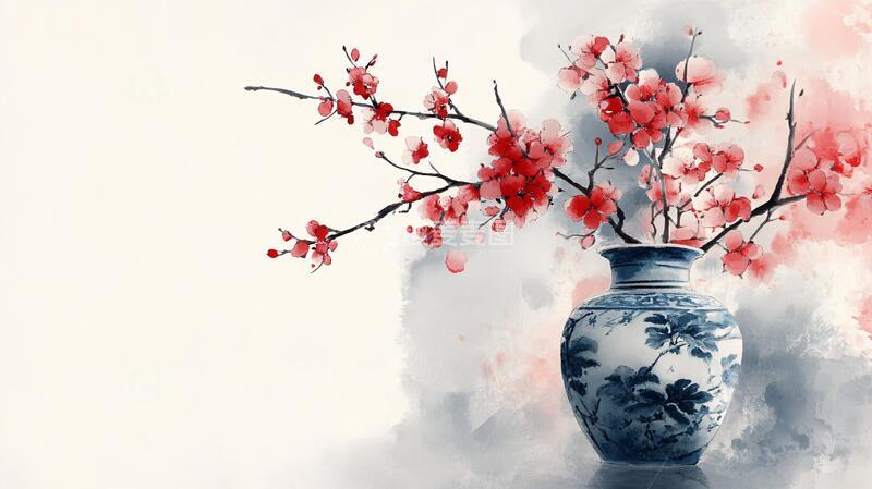 高清大图下载【趣麦麦图】水彩梅花墙纸