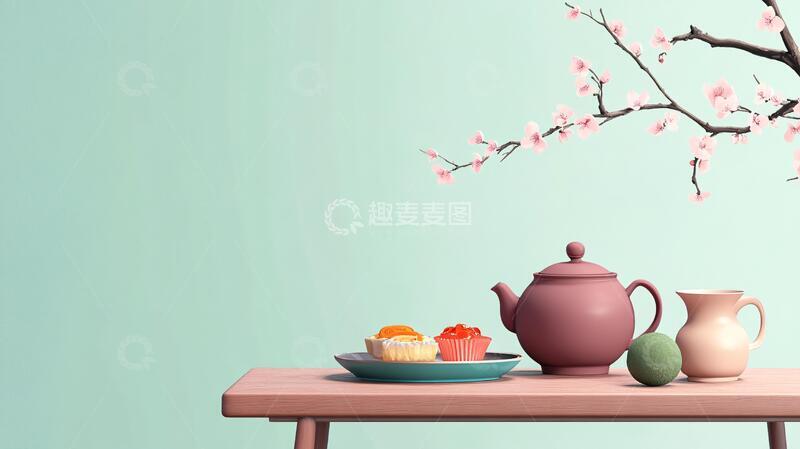 高清大图下载【趣麦麦图】茶具场景图插画茶具背景