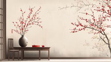 梅壁画墙纸壁画手绘中式