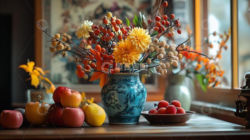 高清大图下载【趣麦麦图】风华秋实花艺秋色插花