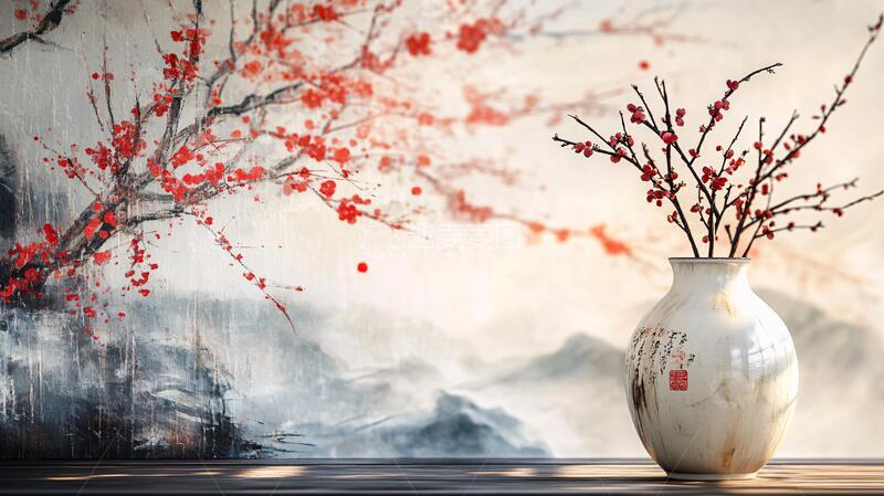 高清大图下载【趣麦麦图】梅花插瓶花瓶瓷瓶古风