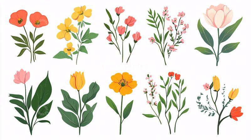 高清大图下载【趣麦麦图】扁平化手绘花朵