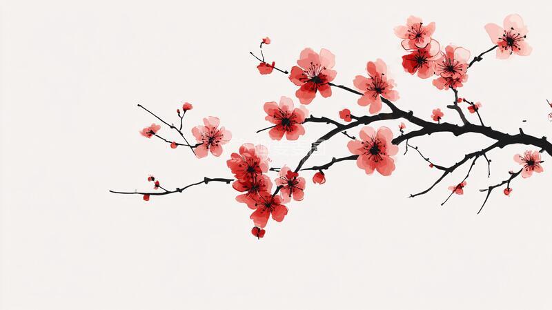 高清大图下载【趣麦麦图】工笔手绘红墙梅花