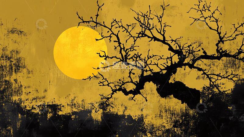 高清大图下载【趣麦麦图】枯枝夜月枯枝月色树梢