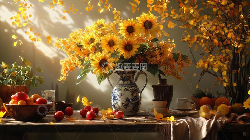 高清大图下载【趣麦麦图】秋天鲜花盛开布景软装1