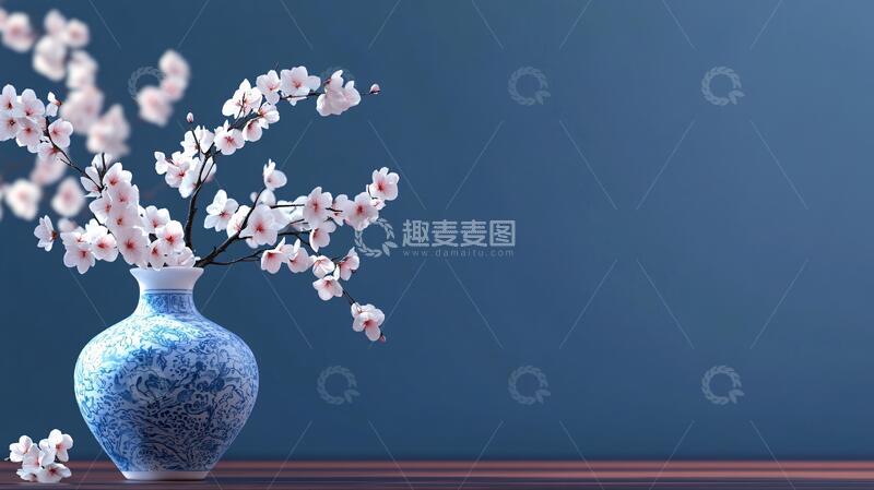 高清大图下载【趣麦麦图】桃花蓝底图桃花电脑底图