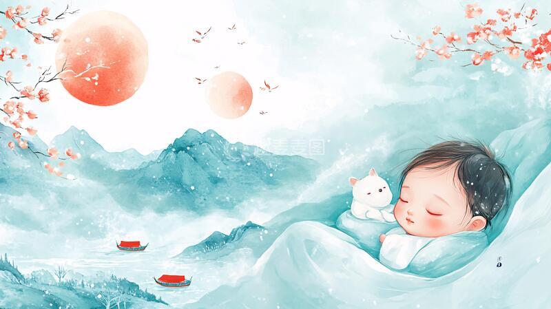 高清大图下载【趣麦麦图】宝宝睡觉插画