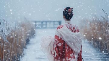 汉服雪景背影雪景古装