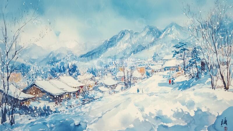 高清大图下载【趣麦麦图】雪乡插画插画雪景古风
