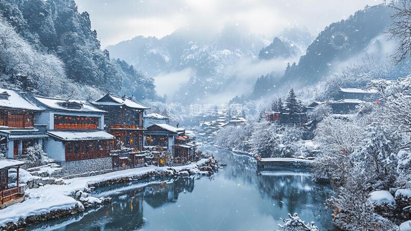 高清大图下载【趣麦麦图】雪天楼阁雪景楼阁风光