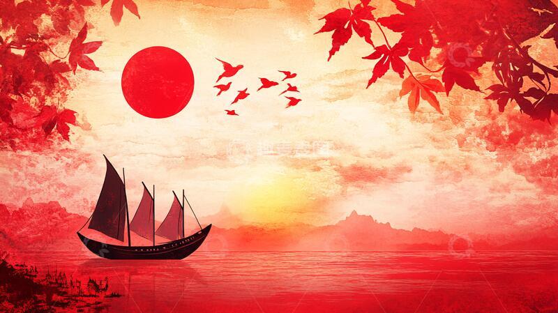 高清大图下载【趣麦麦图】红日出东方意境中式画2